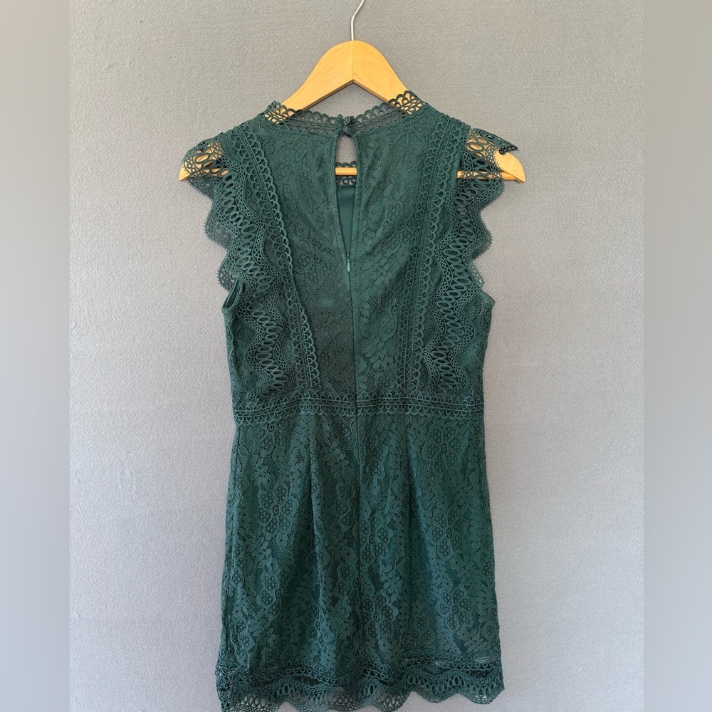 Lulus Dark green Lace Mock Neck Mini Dress Small - Picture 13 of 15